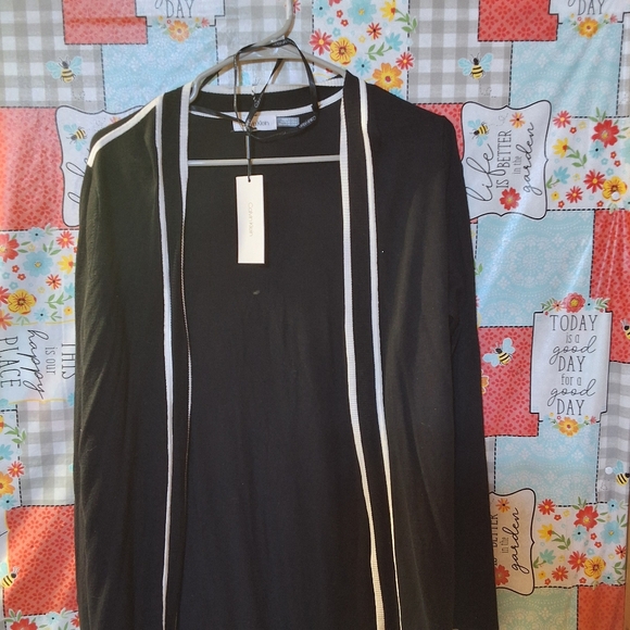 NWT CALVIN KLEIN CONTRAST TRIM Black and White Women's CARDIGAN - Picture 4 of 10